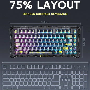 Gravastar mercury k1 lite 75% gaming keyboard 2.4ghz/bt/wired tri-mode wireless