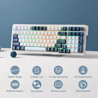 Redragon k686 pro 98 keys wireless gasket rgb gaming keyboard 3-mode win/mac