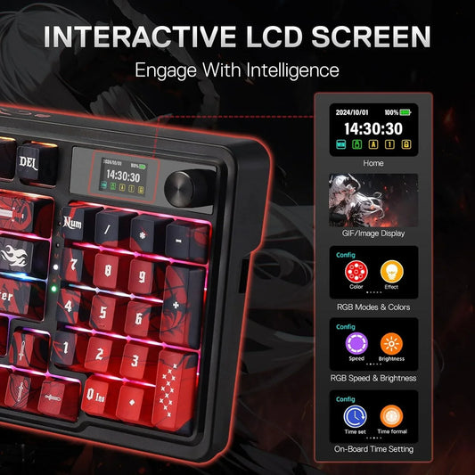 Redragon k719 pro wireless gasket gaming keyboard w/hype screen & knob 95 keys