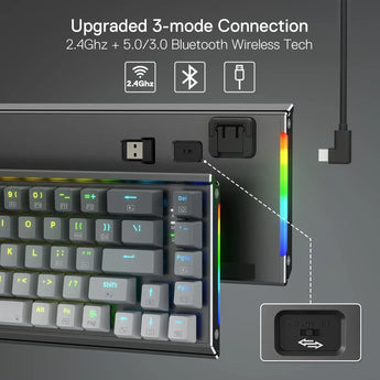 Redragon shaco k641 pro 65% aluminum rgb mechanical keyboard 3-mode 68 keys