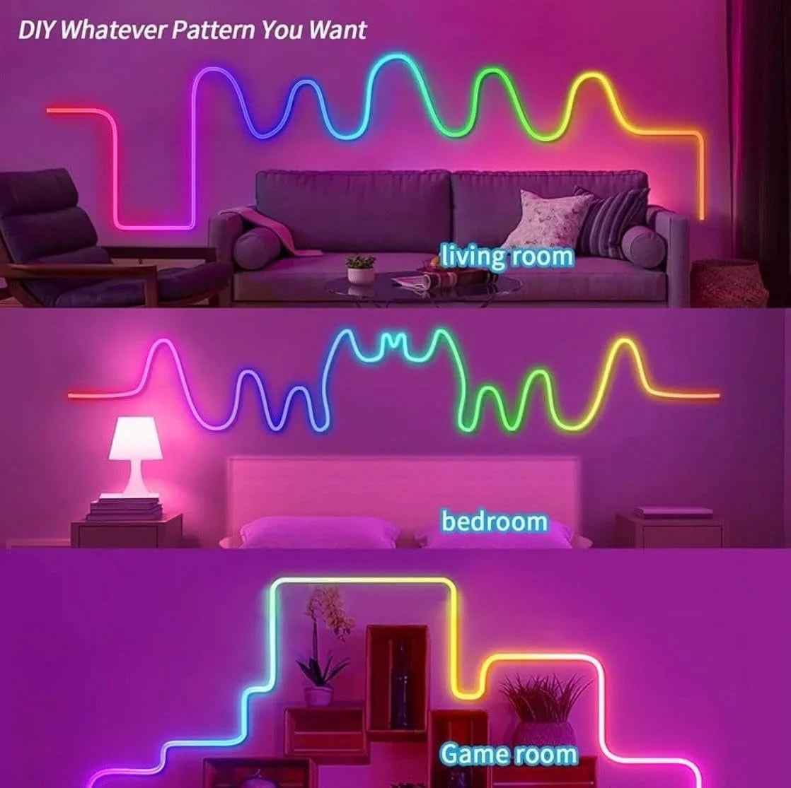 10m rgb-ic neon led strip light – 60+ dynamic lighting effects smart app &