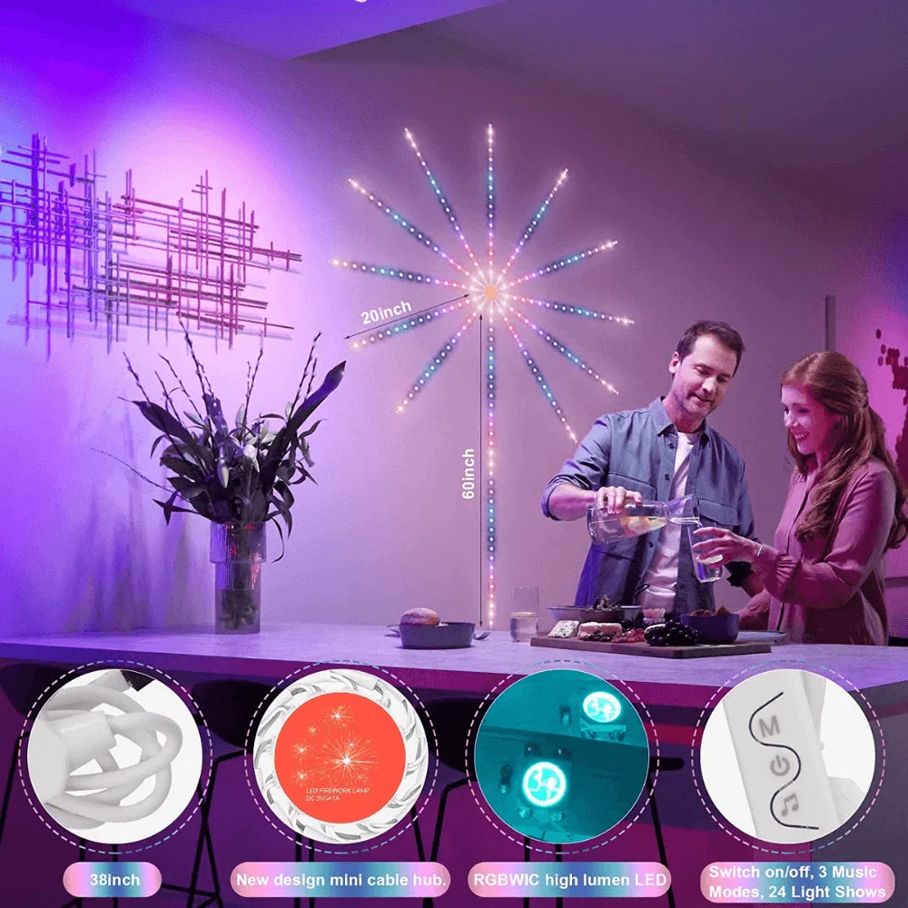 Firework led strip lights music sound sync bluetooth with remote control