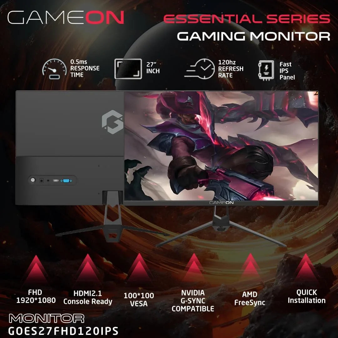 Gameon 27 inch gaming monitor - fhd 1080p computer monitor 120hz ips 1ms