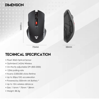 Fantech raigor iii wg12 gaming mouse with 2.4ghz wireless connection