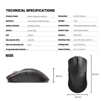 Fantech wgc5s blake s dual mode wireless gaming mouse - black mice & trackballs