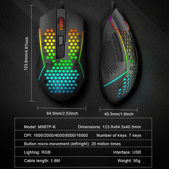 Redragon m987p-k reaping elite lightweight rgb gaming mouse