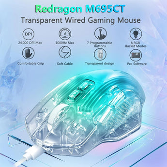 Redragon wired gaming mouse 24,000 dpi 7 programmable button 2 side buttons 8