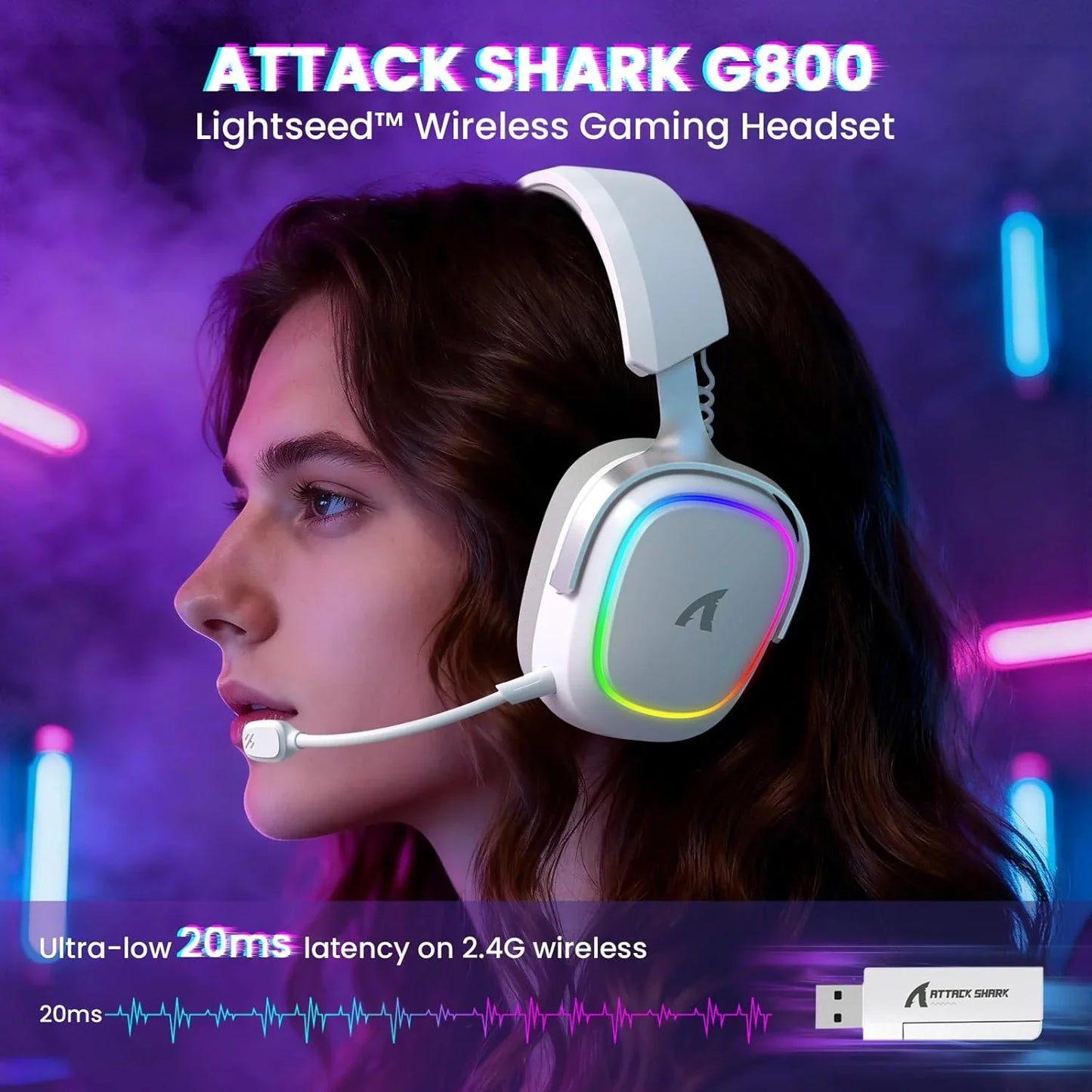Attack shark g800 wireless rgb gaming headset:7.1 surround sound-50mm