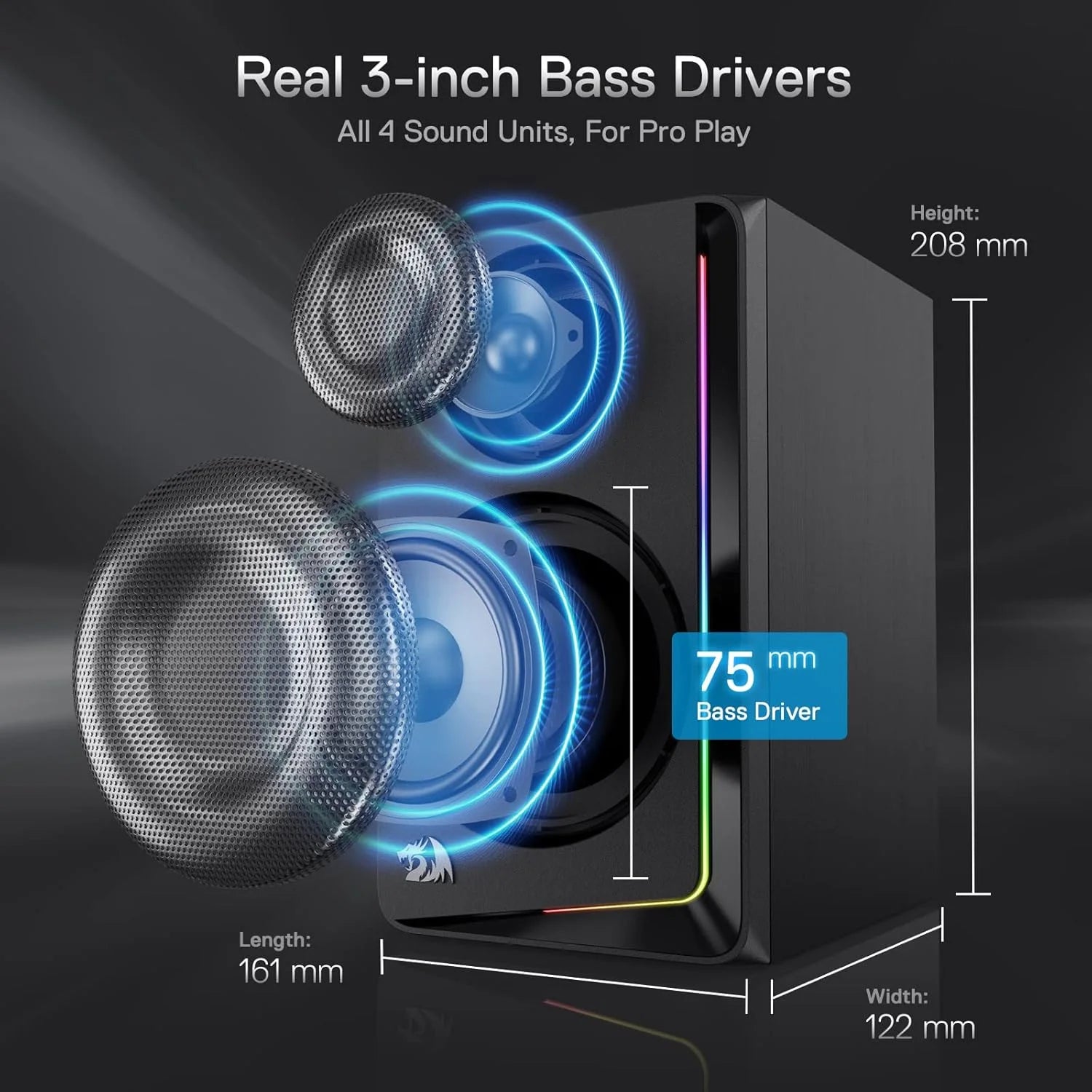 Redragon gs812 wireless rgb wooden desktop speakers