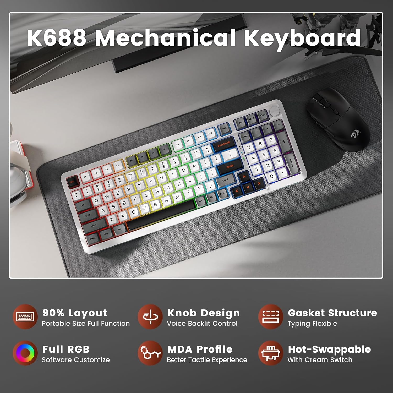 Redragon k688 gwl wireless mechanical keyboard gaming keyboard