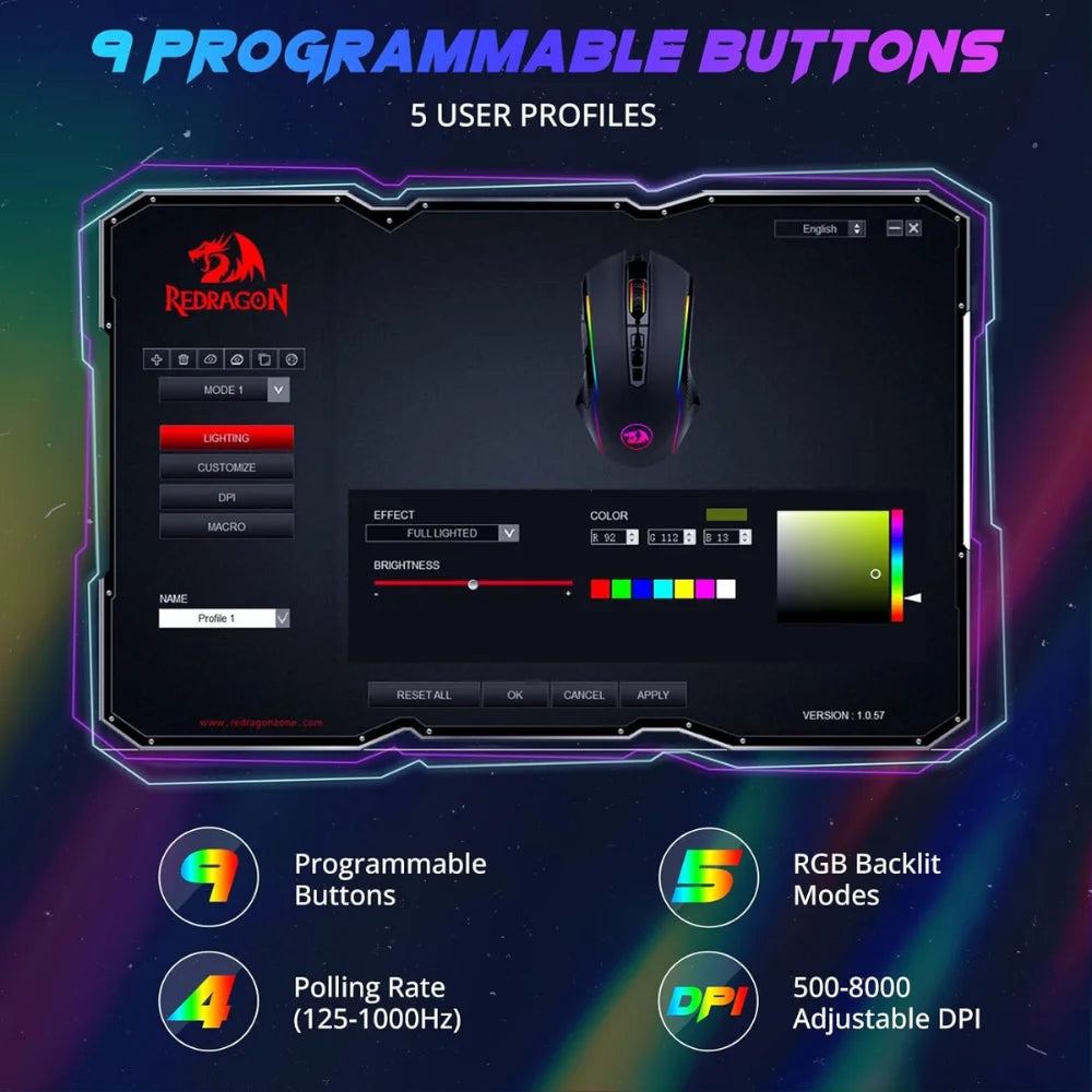 Redragon m910 ranger rgb gaming mouse JOD 15