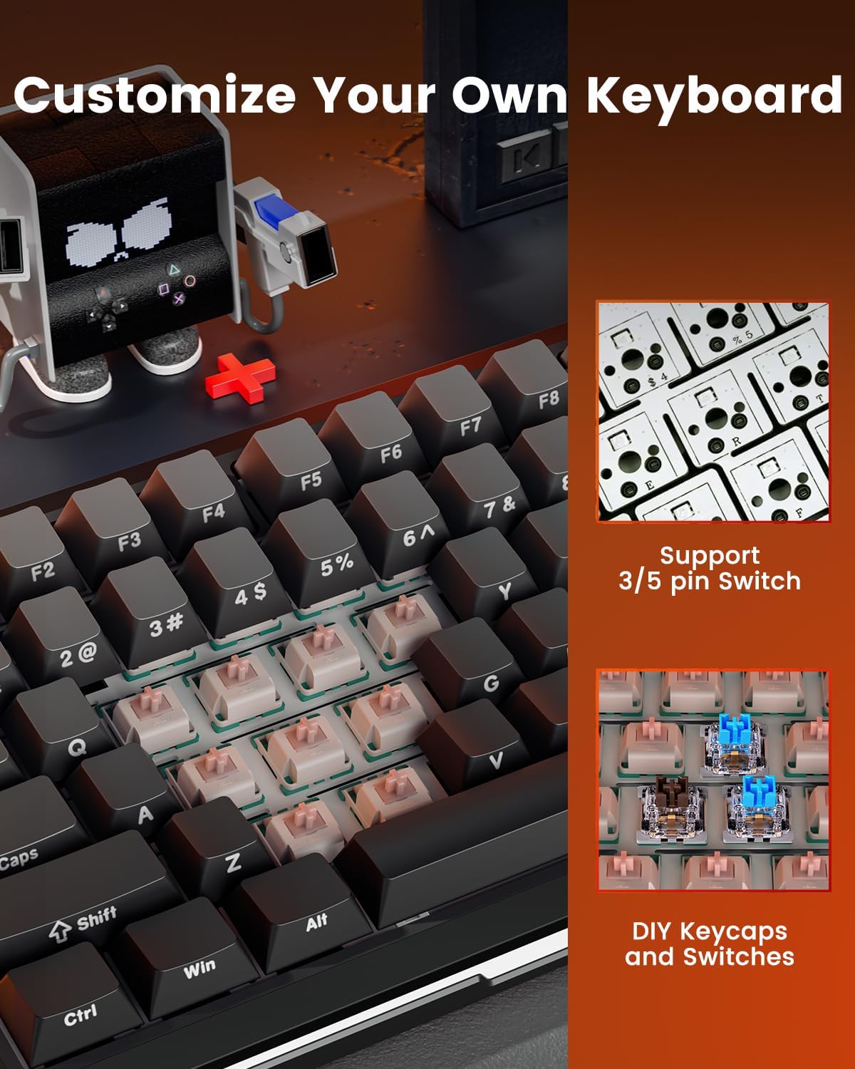 Redragon Wireless Mechanical Keyboard Gasket RGB Gaming Keyboard with Screen &