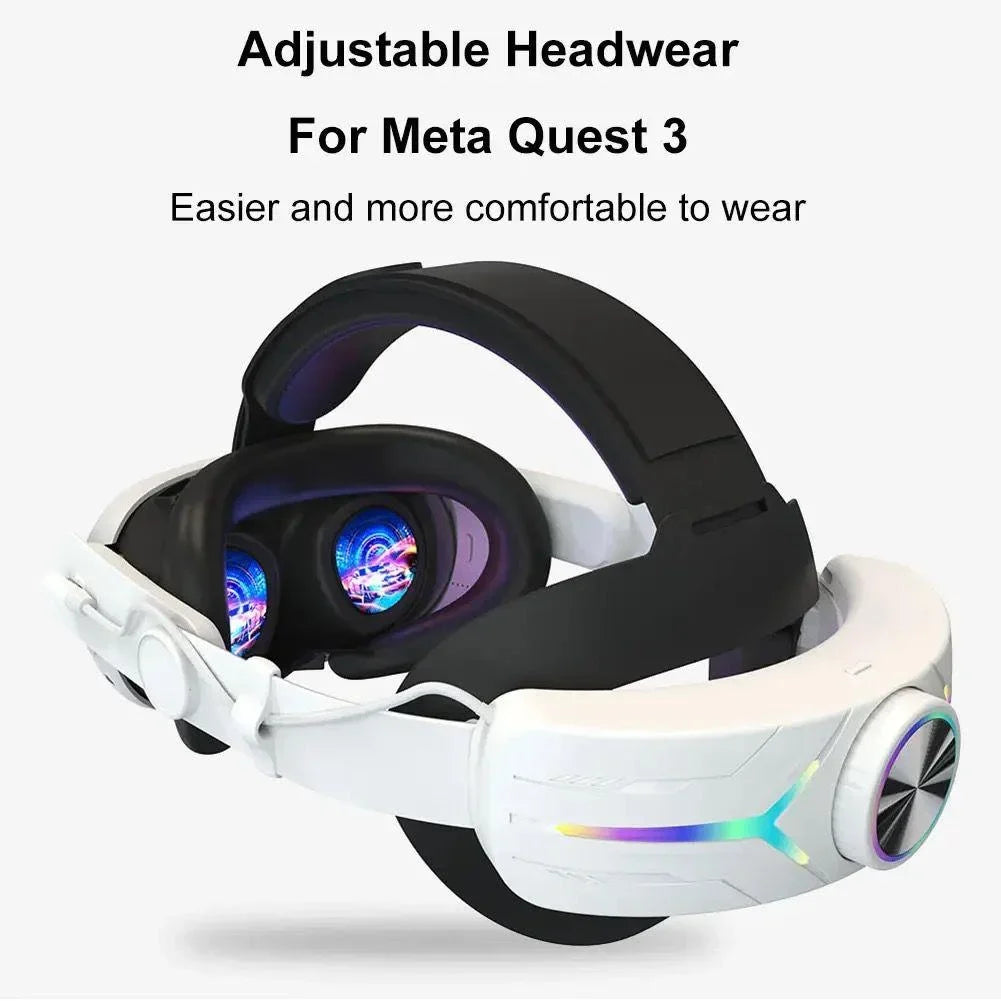 Rgb adjustable vr head strap for meta quest 3 reduce face pressure head strap - white