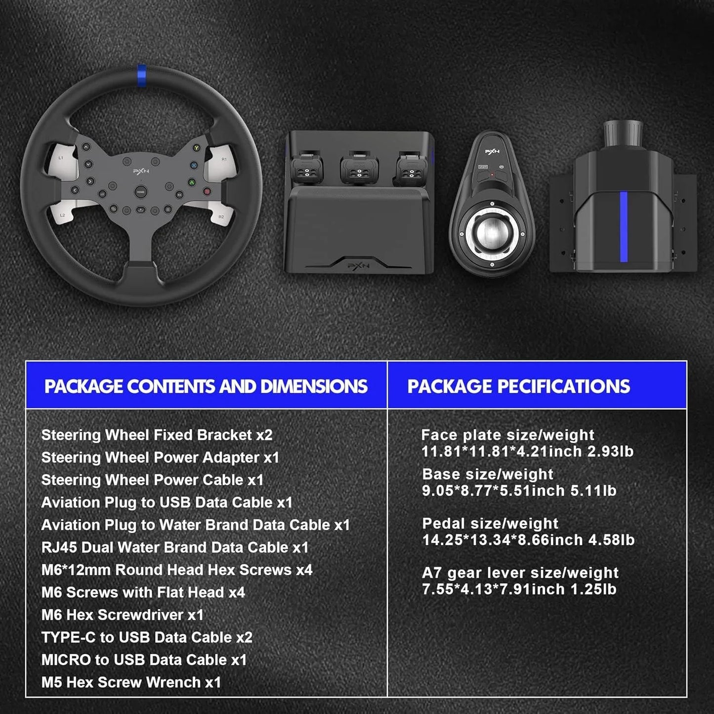 Pxn v99 gaming racing wheel driving force feedback steering wheel with pedals
