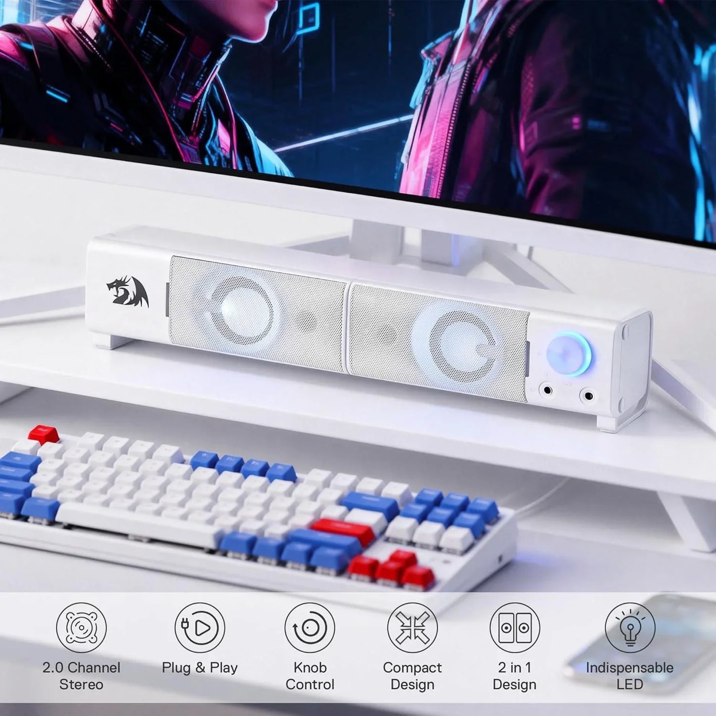Redragon gs550 pc gaming speakers 2.0 channel desktop computer sound bar