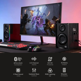 Redragon gs812 wireless rgb wooden desktop speakers 2.0 channel bookshelf