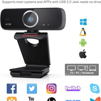 Redragon webcam gamer and streamer fobos 2 720p gw600-1 black webcams