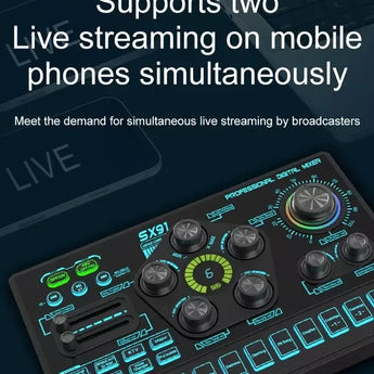 Sx91 48v audio mixer with voice changer,podcast mixer,sound card for phone