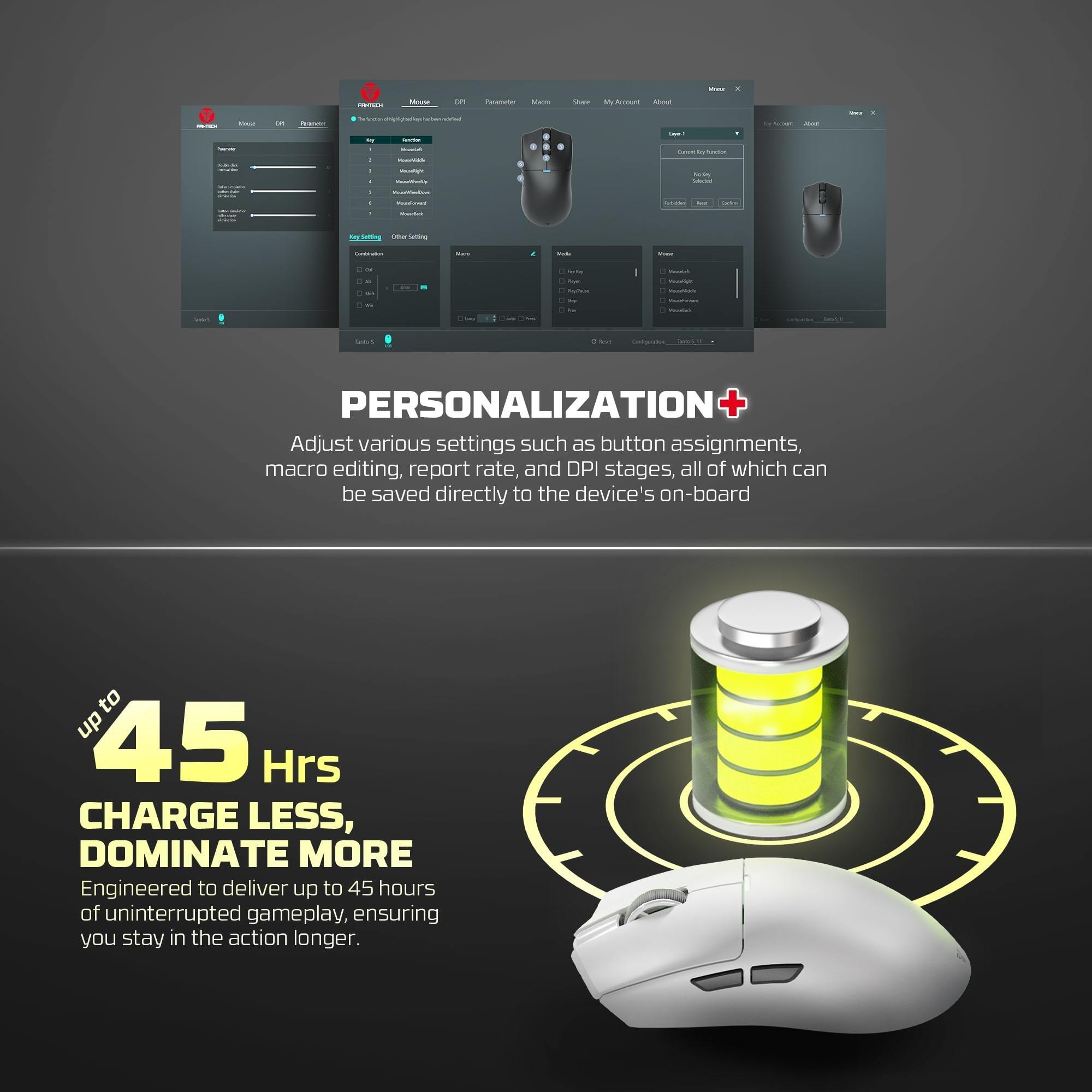 FANTECH TANTOE WG13E Wireless Mouse Three-mode switching and Magnetic Rechargeable Dock PixArt PAW3311 Up to 45 hours Macro Mic - Pink - - Fun Touch Shop