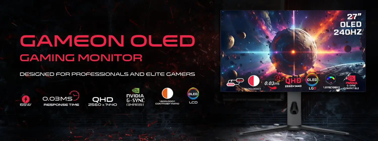 Gameon 27’’ black oled qhd gaming monitor 240hz 0.03ms hdmi 2.1 (supports ps5)