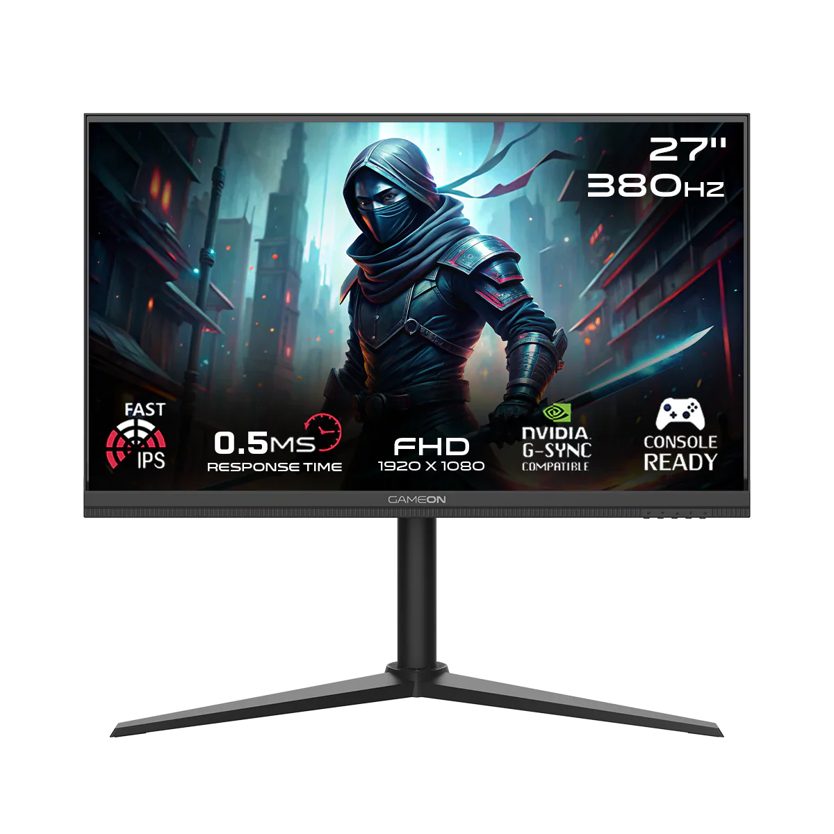 GAMEON GOMP27FHD380IPS Midnight Pro Series 27" FHD, 380Hz, MPRT 0.5ms, HDMI 2.1, Fast IPS Gaming Monitor (Supports PS5) - Black.
