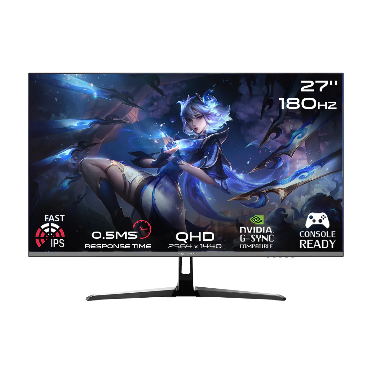GAMEON GOPS27QHD180IPS Pro Series 27" QHD, 180Hz, MPRT 0.5ms, HDMI 2.1, Fast IPS Gaming Monitor (Supports PS5) - Black.
