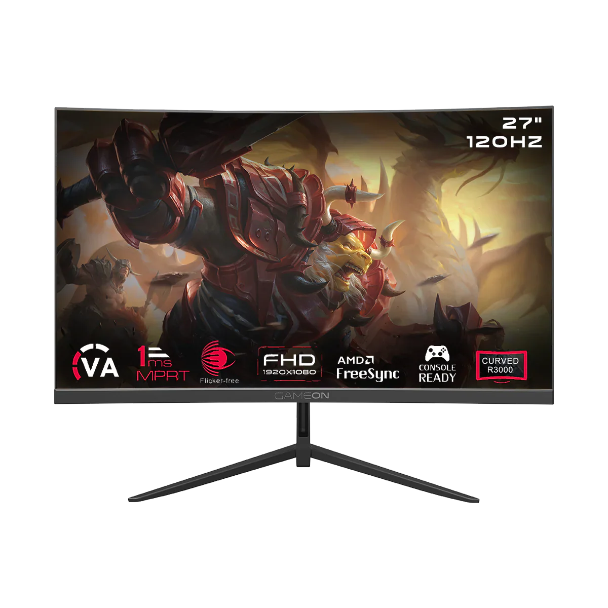 GAMEON GOC27F120VA Pro Series 27" FHD, 120Hz, MPRT 1ms, HDMI 2.1, VA Panel Curved Gaming Monitor 3000R 16:9 (Supports PS5) - Black - - Fun Touch Shop