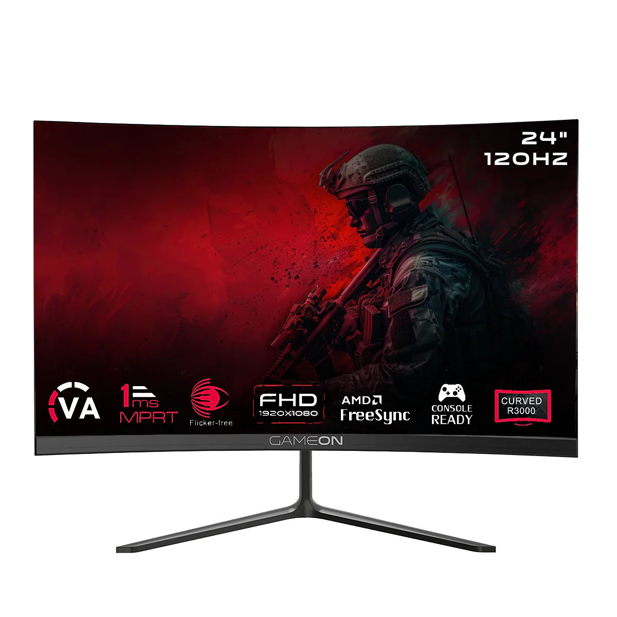 GAMEON GOC24F120VA Pro Series 24" FHD, 120Hz, MPRT 1ms, HDMI 2.1, VA Panel Curved Gaming Monitor 3000R 16:9 (Supports PS5) - Black - - Fun Touch Shop