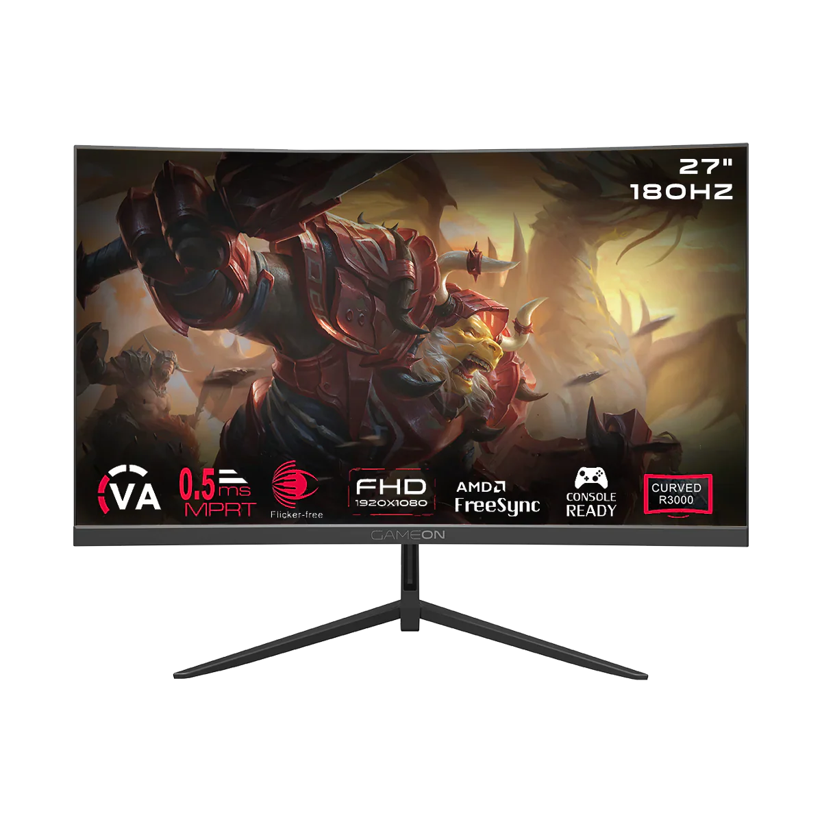GAMEON GOC27F180VA Pro Series 27" FHD, 180Hz, MPRT 0.5ms, HDMI 2.1, VA Panel Curved Gaming Monitor 3000R 16:9 (Supports PS5) - Black - - Fun Touch Shop