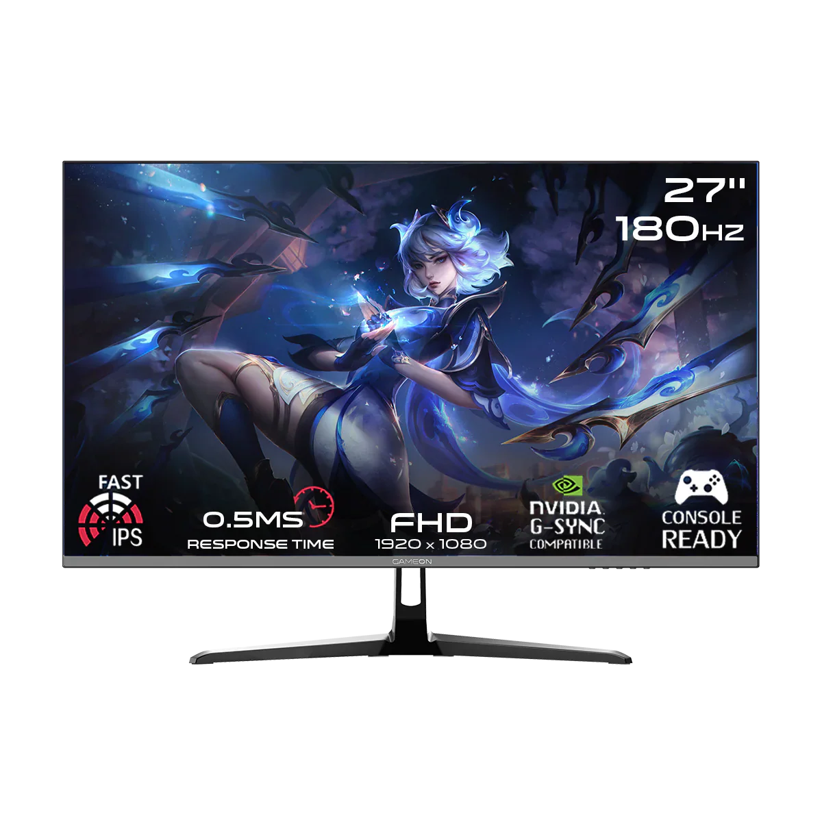 GAMEON GOPS27180IPS Pro Series 27" FHD, 180Hz, MPRT 0.5ms, HDMI 2.1, Fast IPS Gaming Monitor (Supports PS5) - Black.