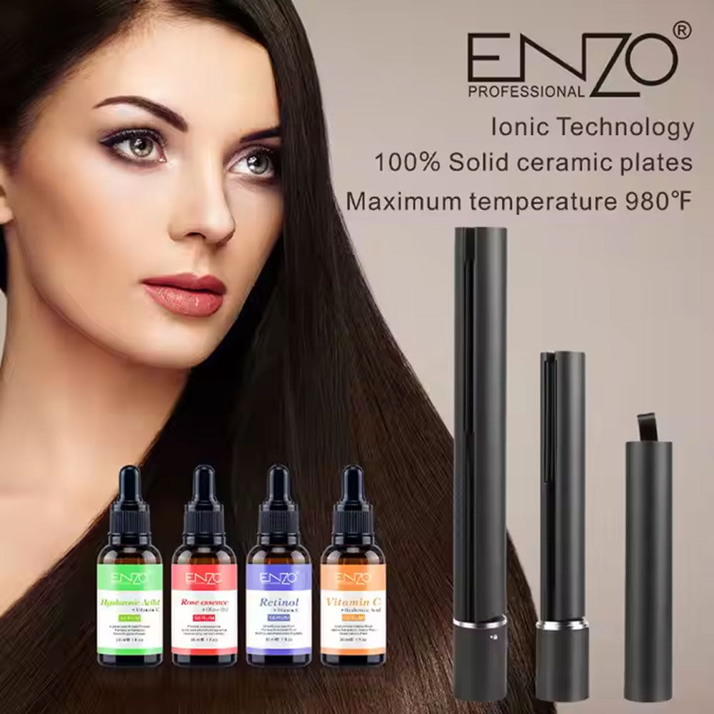 ENZO EN-3310 portable, USB-rechargeable cordless hair straightener