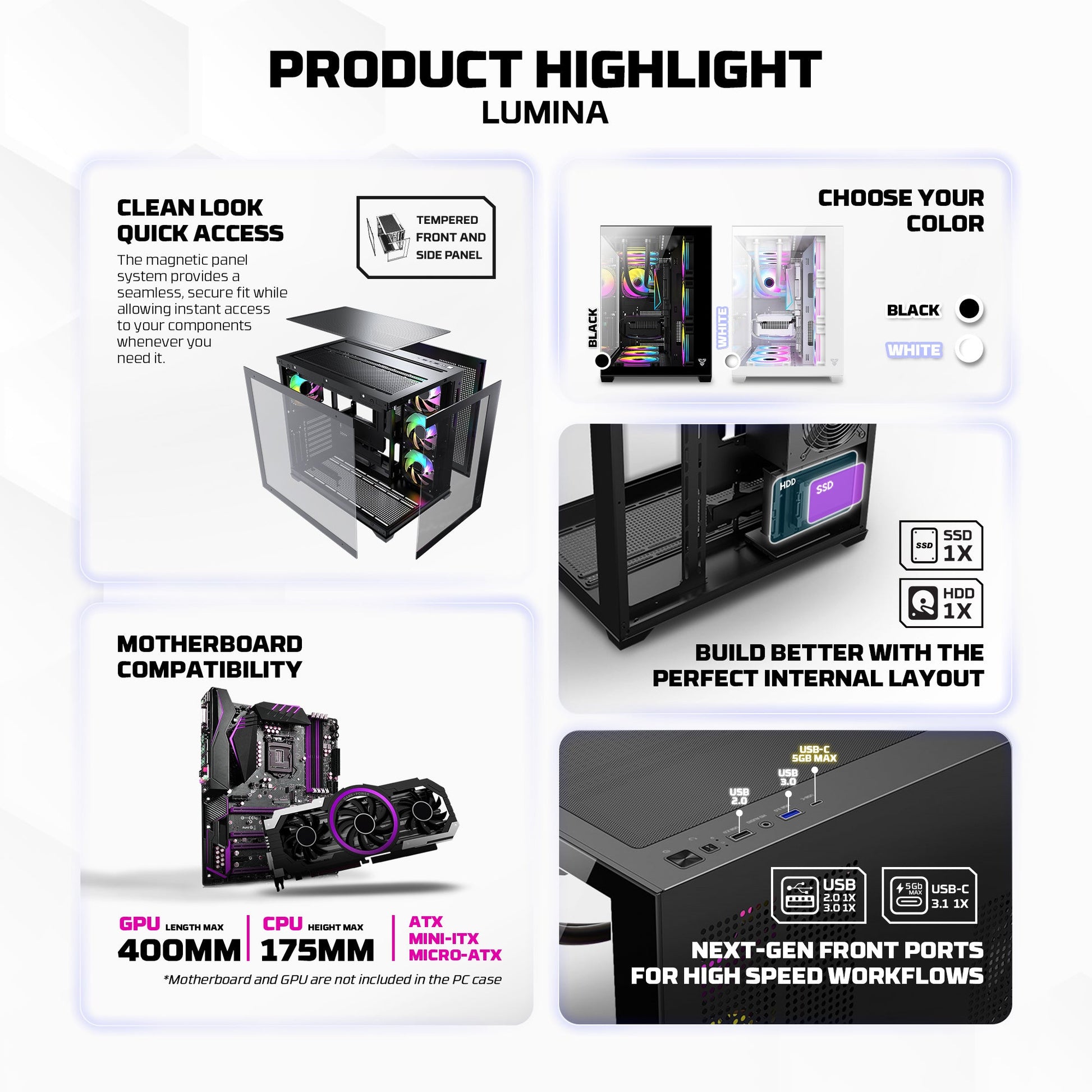 Fantech CG85 LUMINA MID Tower Gaming Case - White - Fun Touch Jordan