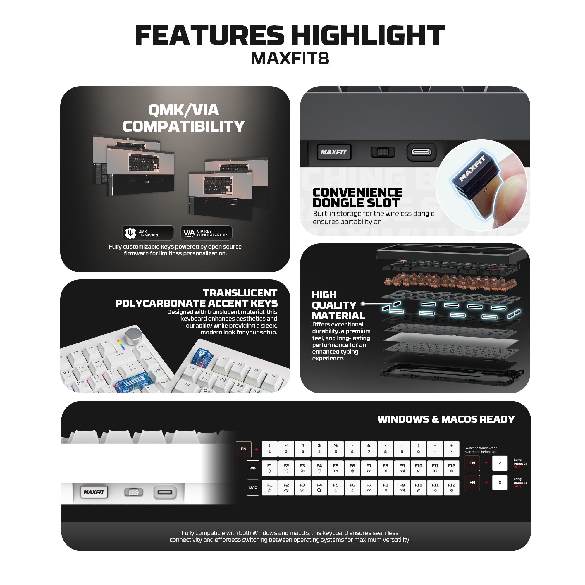 Fantech MK921 MAXFIT8 QMK Mechanical Keyboard - - Fun Touch Shop