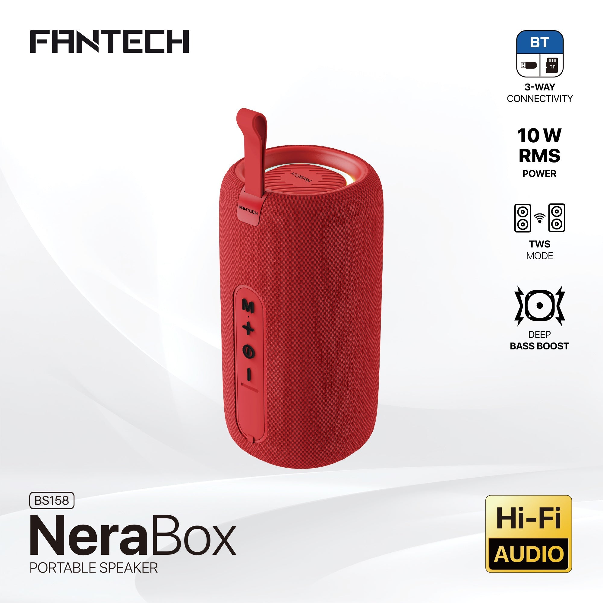 FANTECH BS159 True Wireless RMS Speaker TWS Deep Bass 10W 57mm Driver 4-Way Connectivity BT TF Card USB RGB Portable Speaker - Red - - Fun Touch Shop