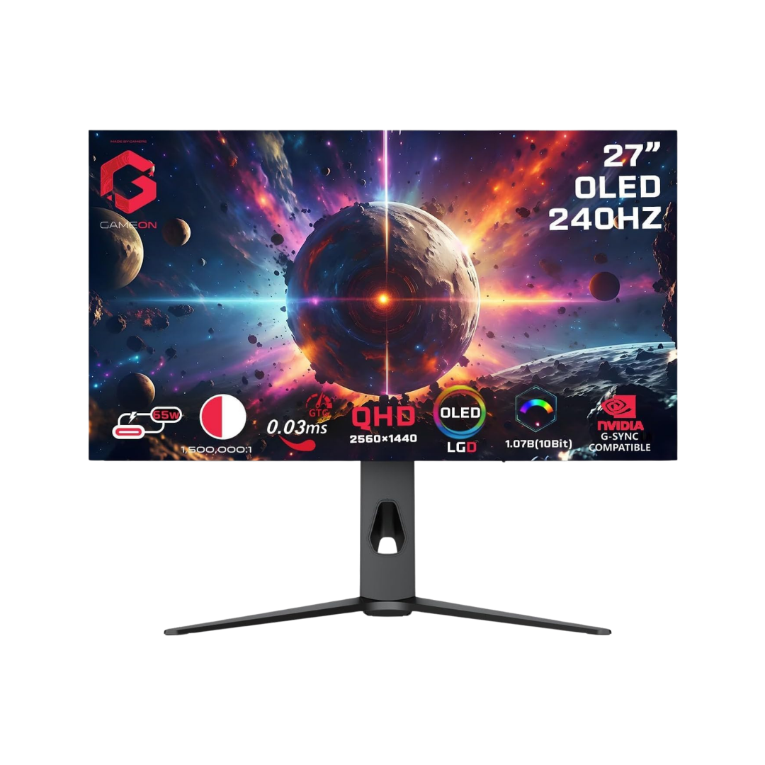 GAMEON 27" Black OLED QHD Gaming Monitor, 240Hz, 0.03ms, HDMI 2.1 (Supports PS5),