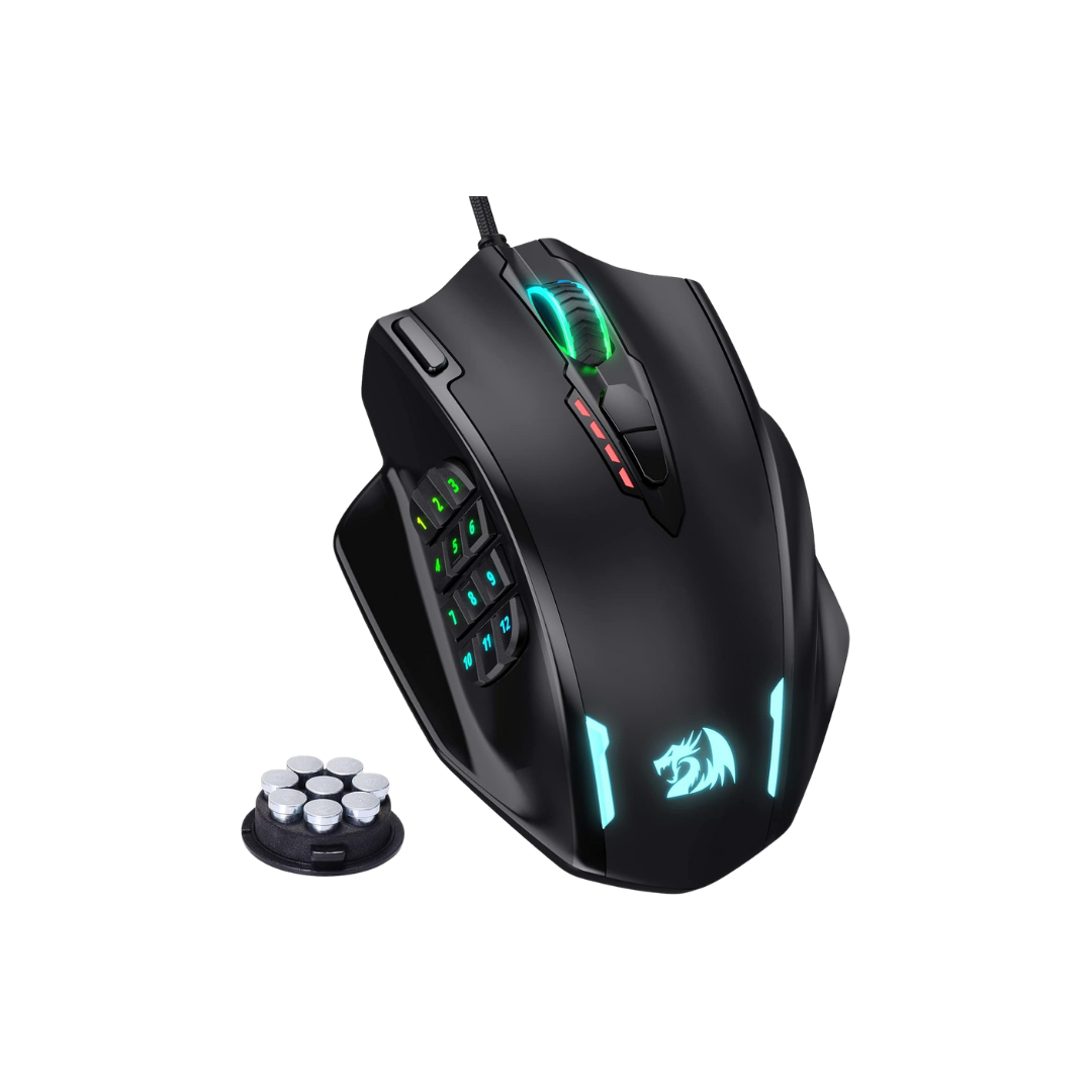 Redragon m908 impact rgb led mmo gaming mouse with 12 side buttons optical wired ergonomic mouse with max 12,400dpi
