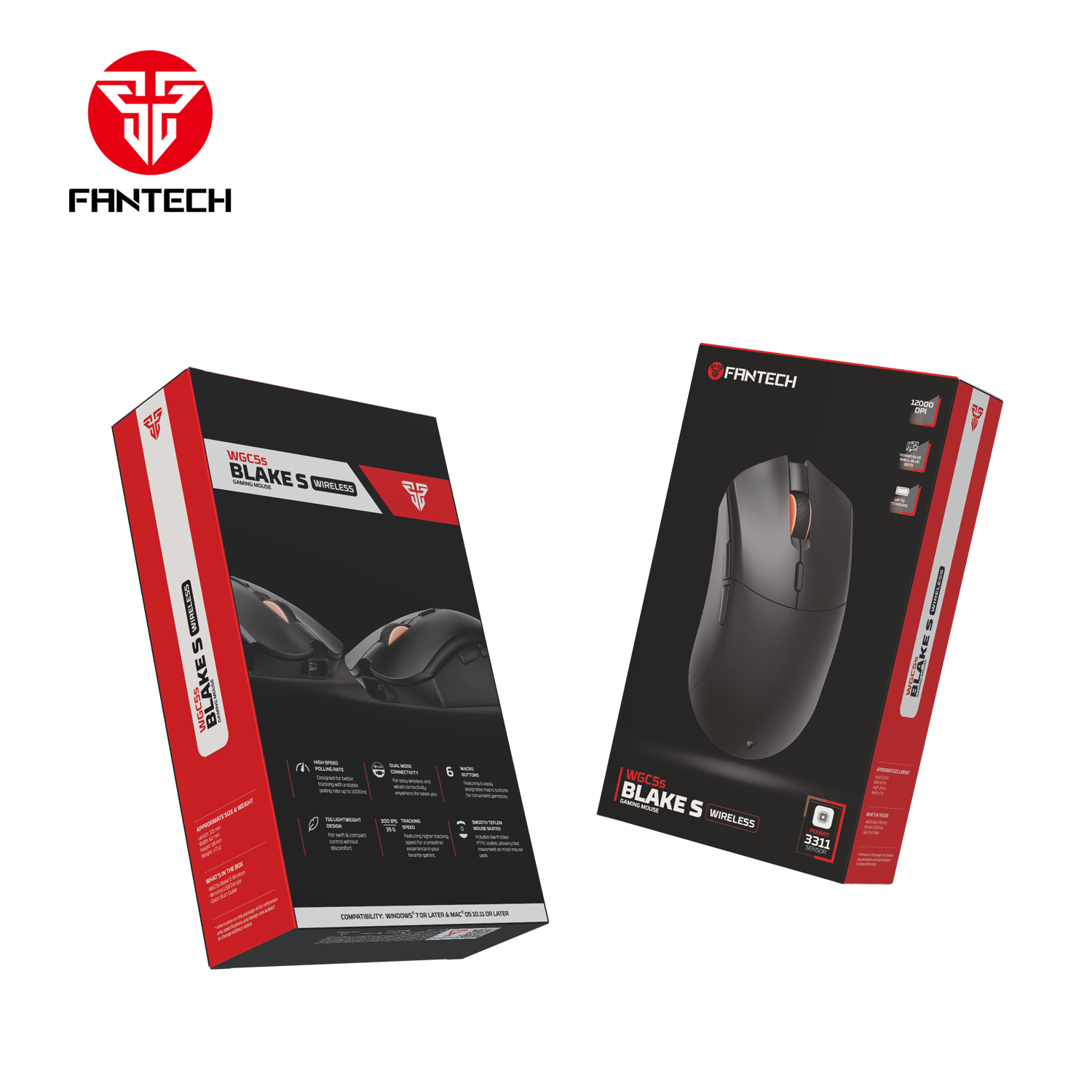 FANTECH WGC5S BLAKE S DUAL MODE WIRELESS GAMING MOUSE - BLACK - - Fun Touch Shop