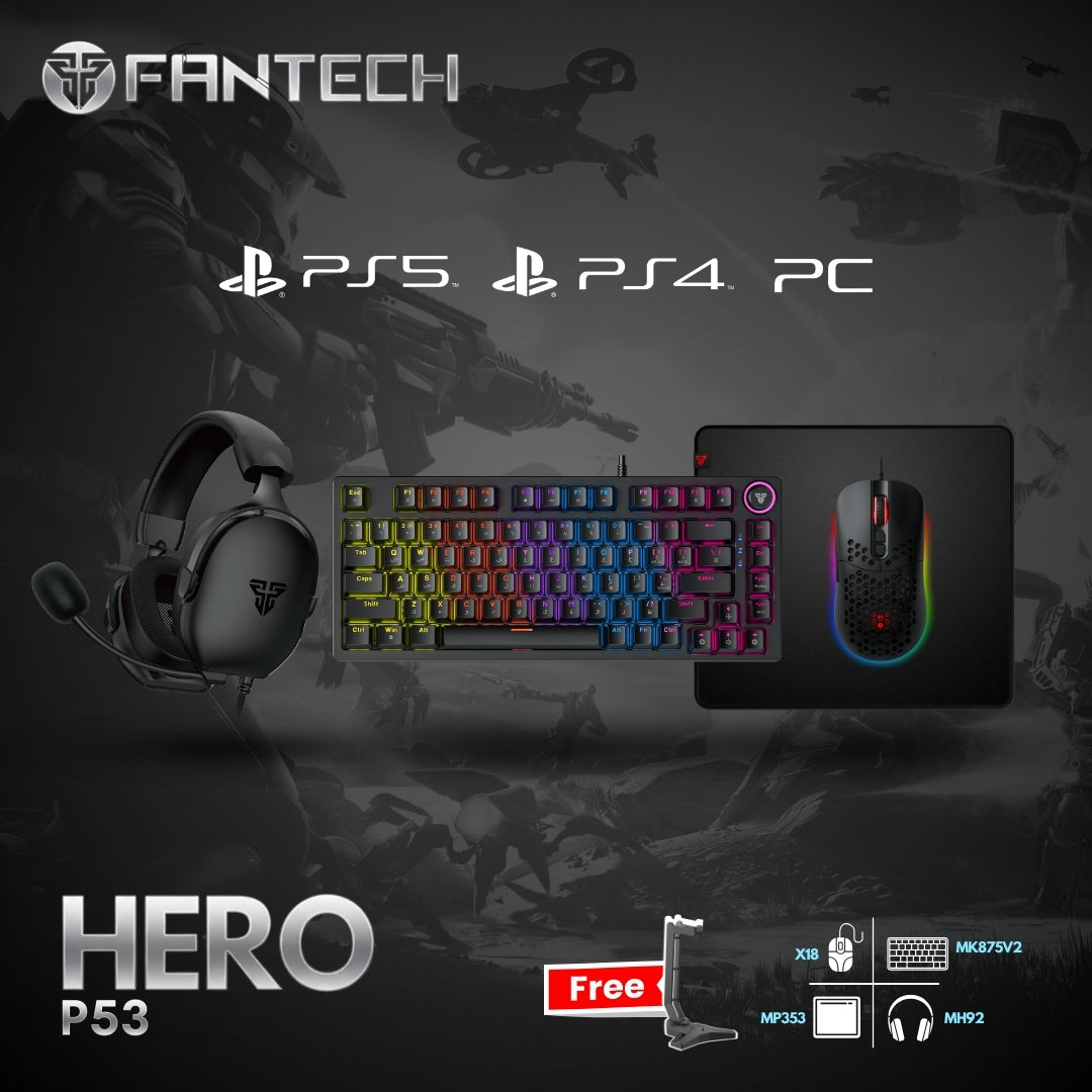 Fantech Hero Combo P53 keyboard and mouse and headset and mousepad + stand free - - Fun Touch Shop