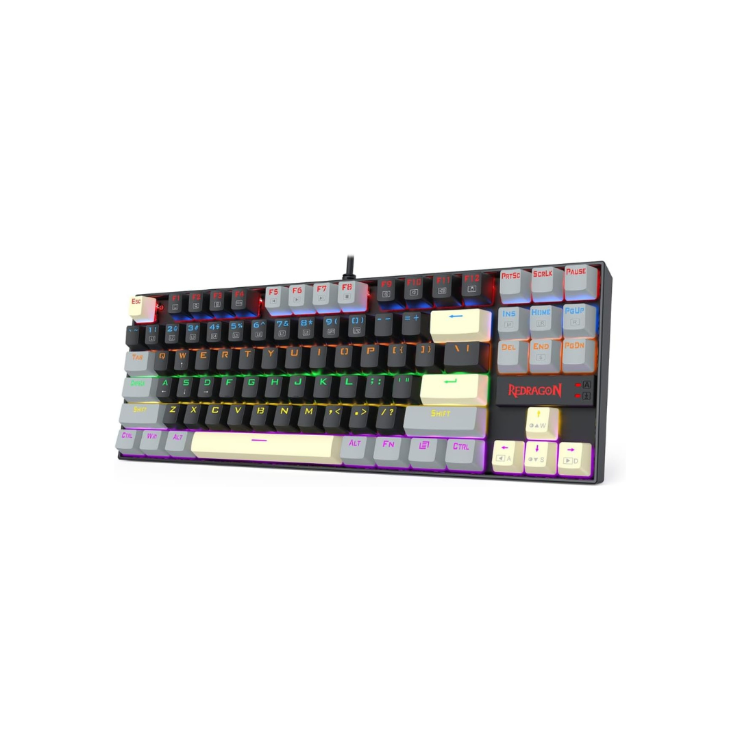 Redragon K552 Mechanical Gaming Keyboard, 87-Key Compact, LED Gaming Keyboard with Red Switches, Anti-Ghosting, Metal Frame for PC Gaming & Typing, Beginner-Friendly (Eclipse Gilded) - - Fun Touch Shop