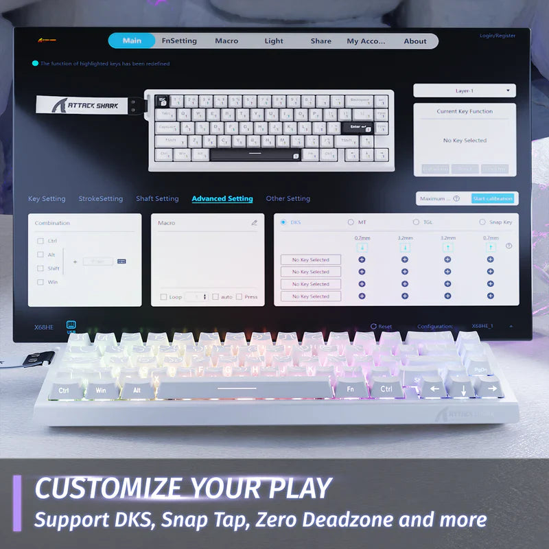 ATTACK SHARK X68 HE Rapid Trigger Mechanical Gaming Keyboard 60% Wired TKL with Adjustable Actuation,Hall Effect Magnetic Switch,8KHz Polling Rate,RGB Backlit,Top Mount for PC Mac Esport Gamer(White)) - - Fun Touch Shop