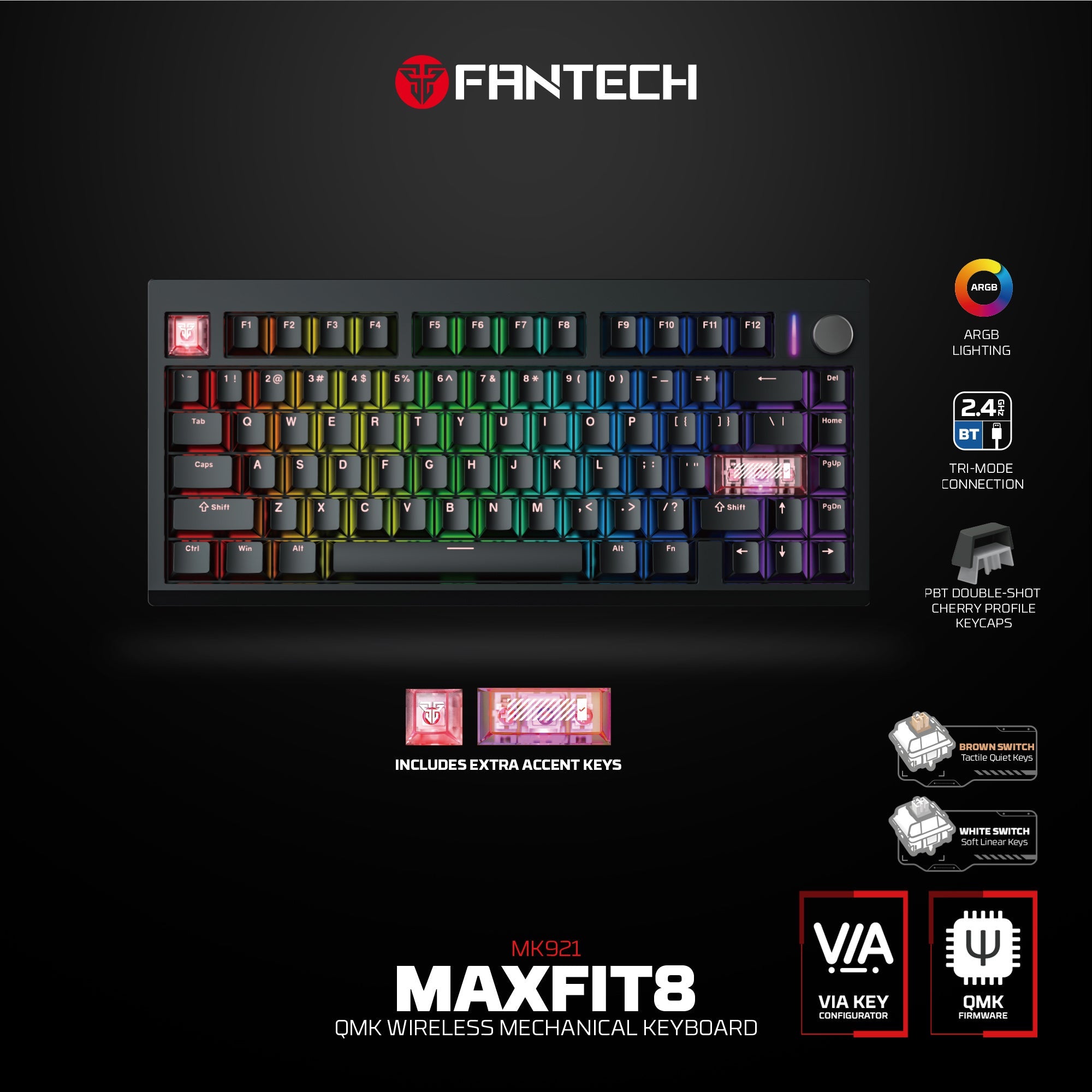 Fantech MK921 MAXFIT8 QMK Mechanical Keyboard - - Fun Touch Shop