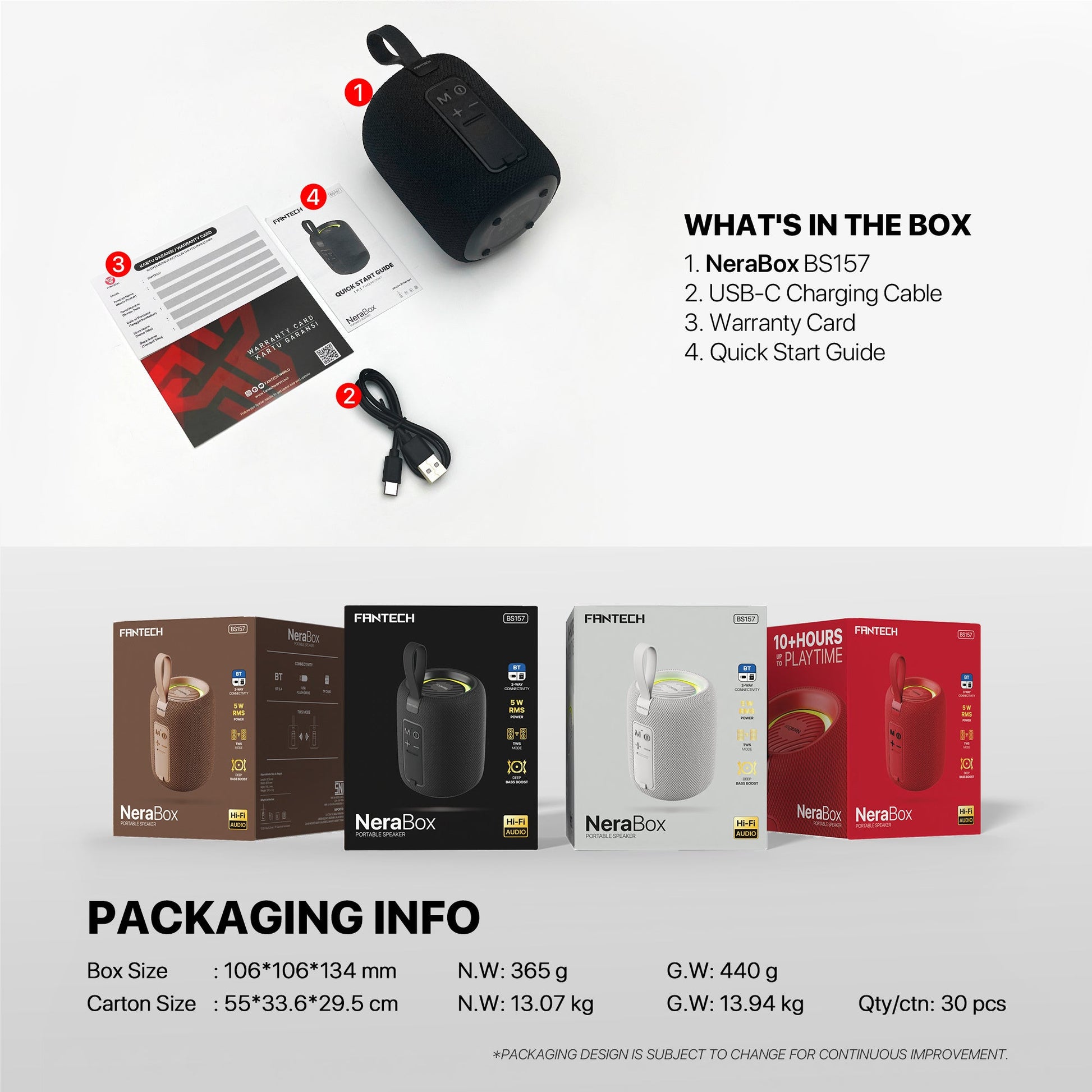 FANTECH(BS157)-NeraBox 5W RMS PORTABLE SPEAKER - Gray - - Fun Touch Shop