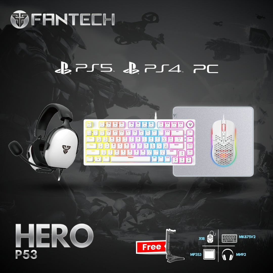 Fantech Hero Combo P53 keyboard and mouse and headset and mousepad + stand free - - Fun Touch Shop