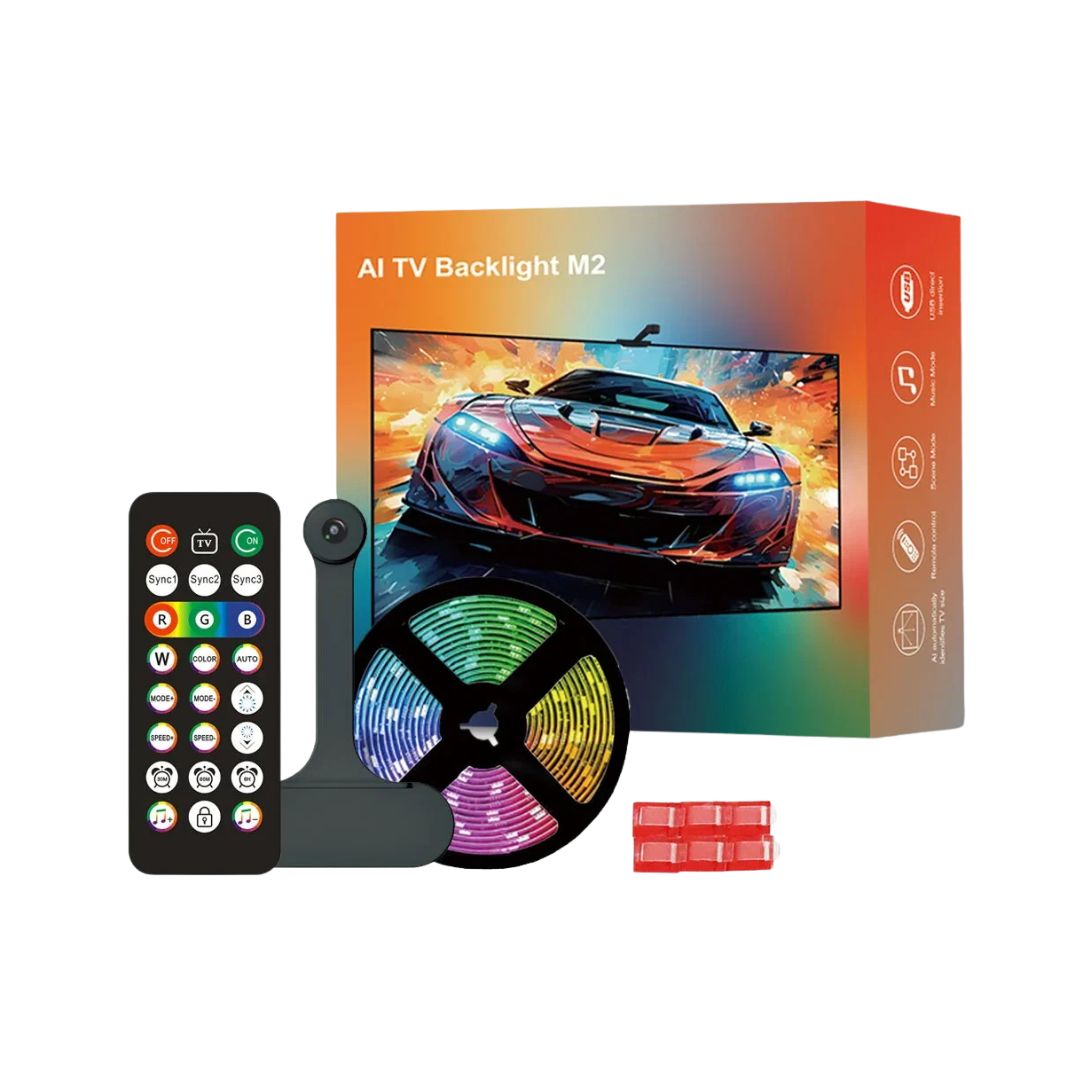 WACUAAO AI Sync LED TV Backlight with Camera, Music Sync,USB Powered, Remote Control, for Living Room, Home Theater, Gaming Room