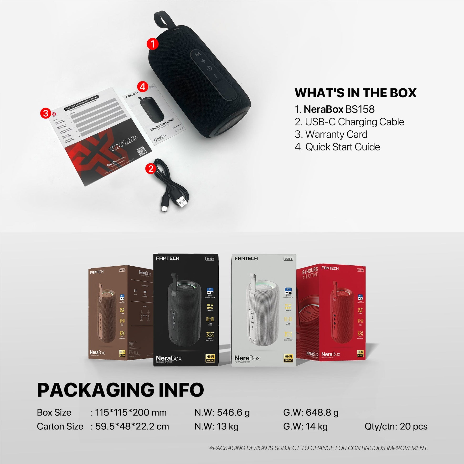 FANTECH BS159 True Wireless RMS Speaker TWS Deep Bass 10W 57mm Driver 4-Way Connectivity BT TF Card USB RGB Portable Speaker - Red - - Fun Touch Shop