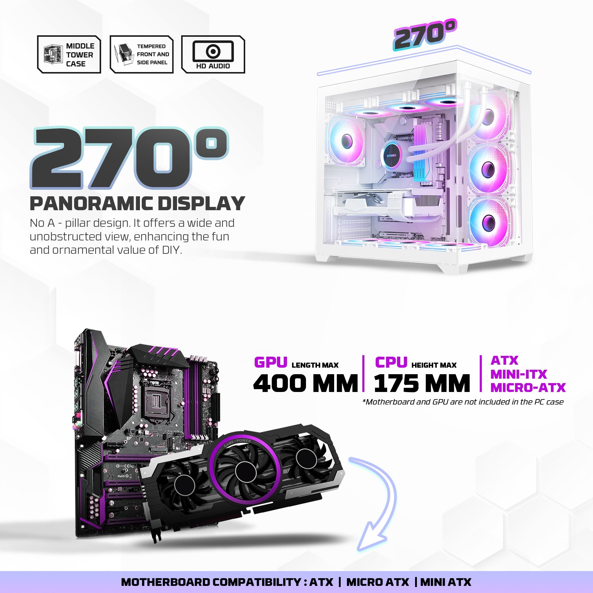 Fantech CG85 LUMINA MID Tower Gaming Case - White