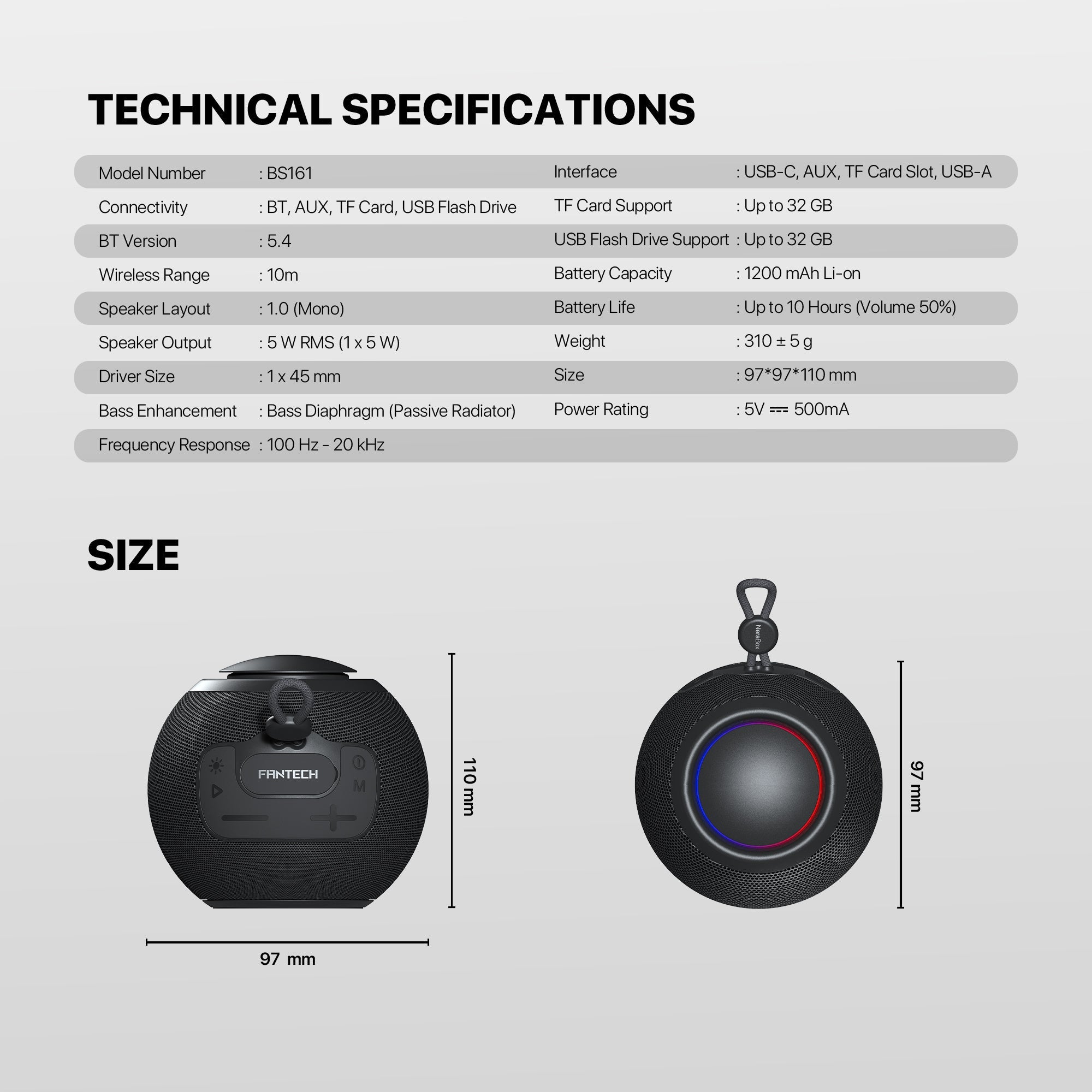 FANTECH BS161 Portable BT Wireless Speaker TWS 4-Way Connectivity TF Card Party Use Hands-Free Call RGB Mini Deep Bass Speakers - Gray - - Fun Touch Shop