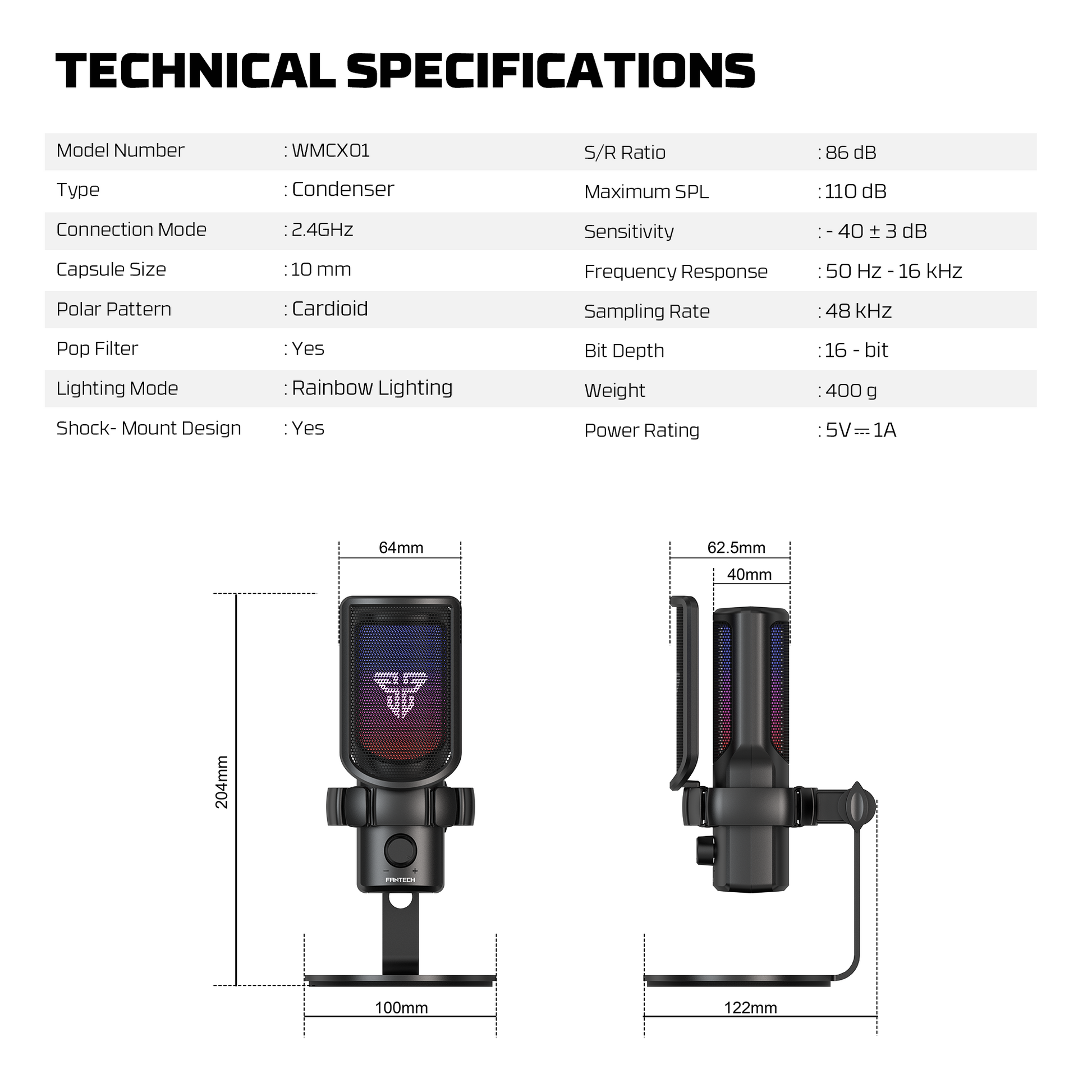 Fantech LEVIOSA MCX01 Professional Condenser Wireless Microphone | Black - Fun Touch Jordan