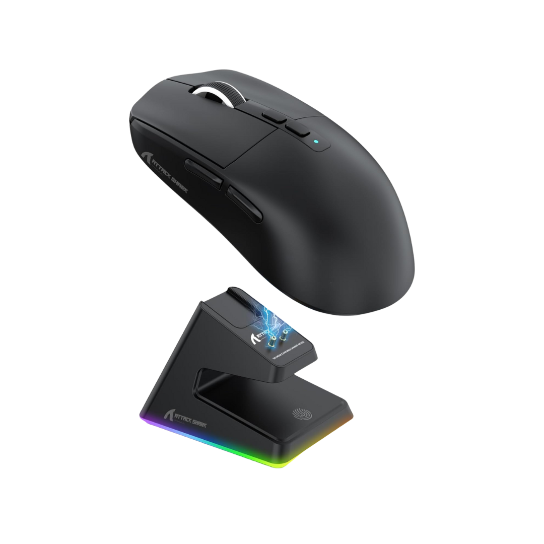 ATTACK SHARK X6 Lightweight Wireless Gaming Mouse with RGB Backlight Charging Base,Tri-Mode Wired/2.4GHz/BT5.2,26K DPI, 395 Optical PAW3Sensor,HUANO Switch,5programmable Buttons,PC/Mac(Black) - - Fun Touch Shop