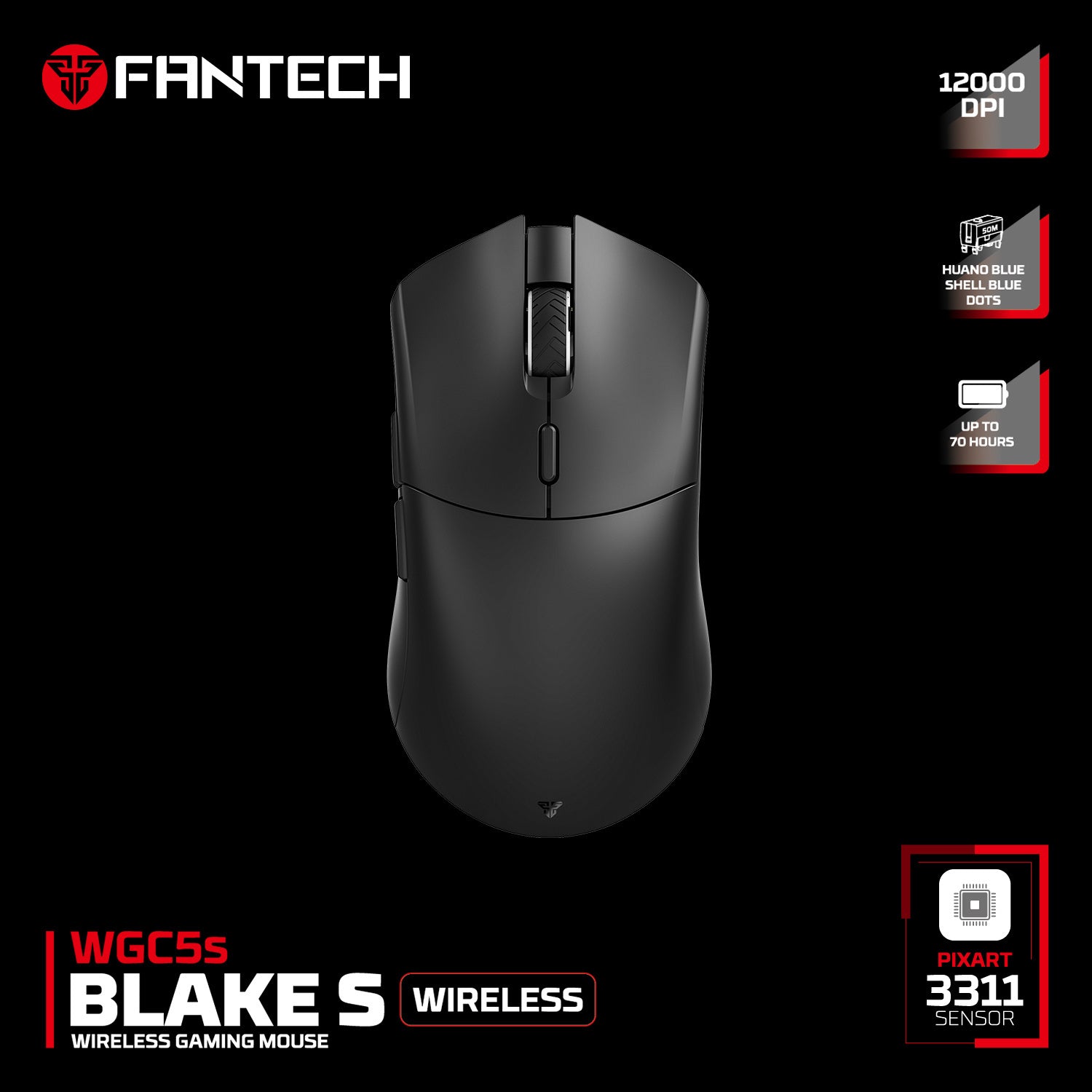 FANTECH WGC5S BLAKE S DUAL MODE WIRELESS GAMING MOUSE - BLACK - - Fun Touch Shop